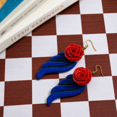 Blue and Red Rose Earrings