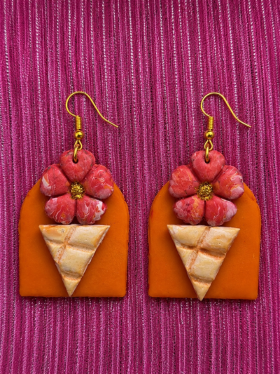 Orange and Pink Dome Shaped Flower Earrings
