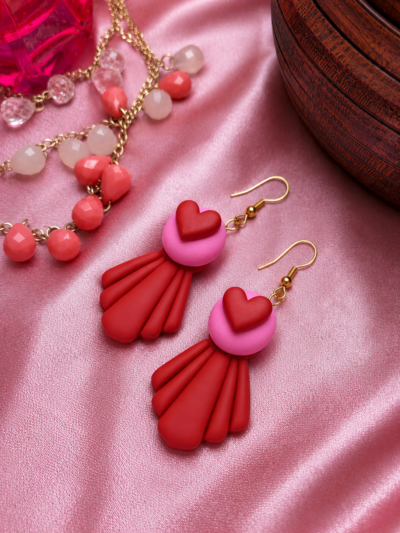 Pink and red heart earrings