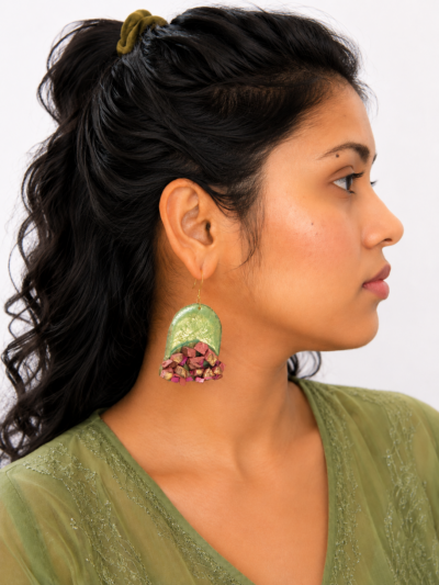 Green Dome Shaped Earrings