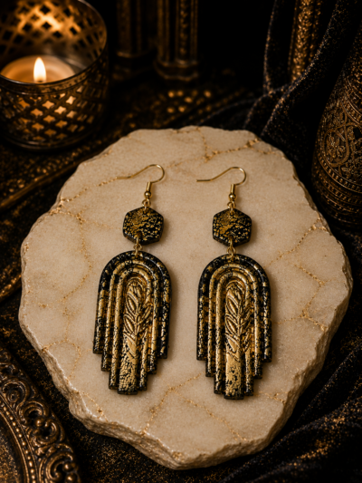 Midnight Gold Arch Black Golden Earrings