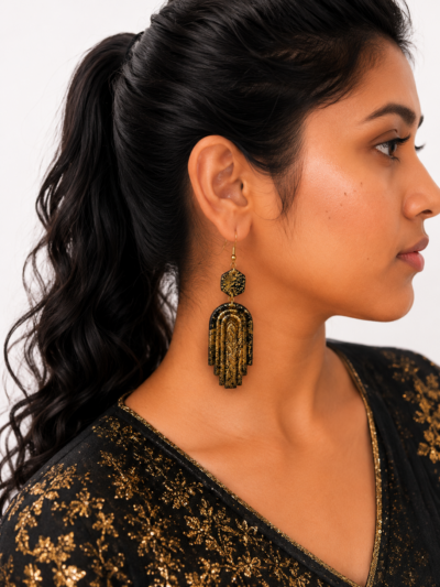 Midnight Gold Arch Earrings Black & Golden Earrings