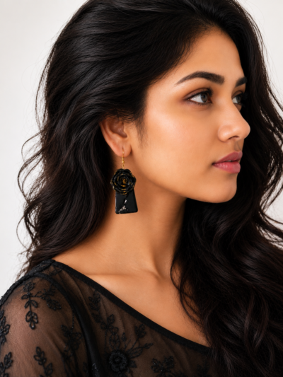 Noir Black Rose Drops Black Noir Rose Drop Earrings