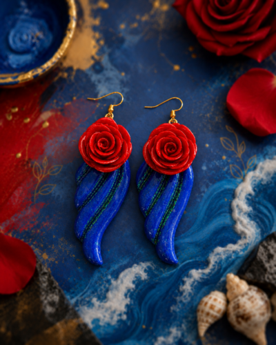 Red Blue Rose Earrings